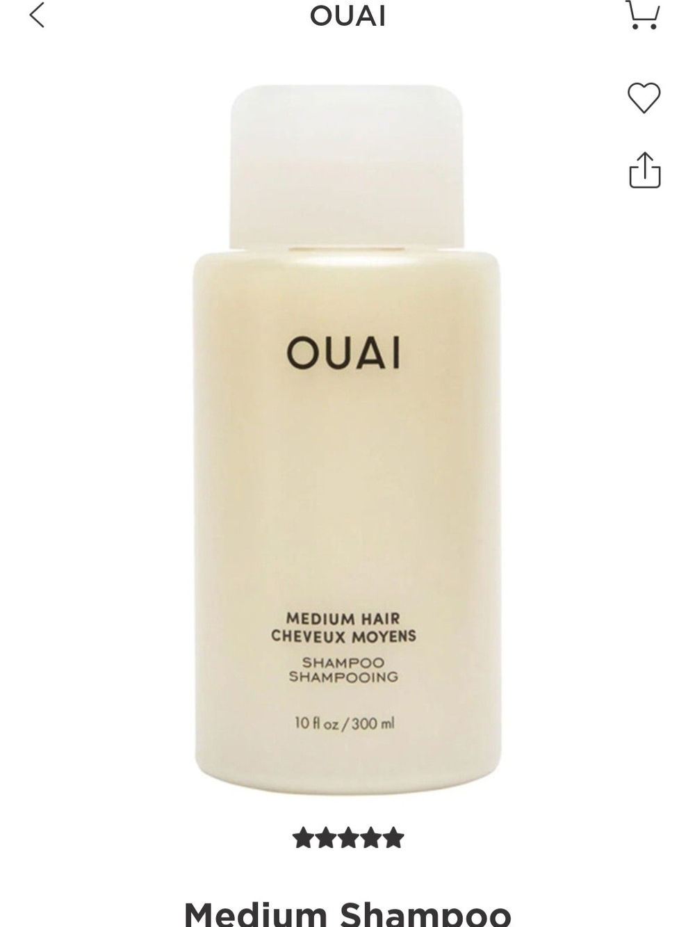 OUAI Medium Hair Shampoo - Cream Bottle with Black Text